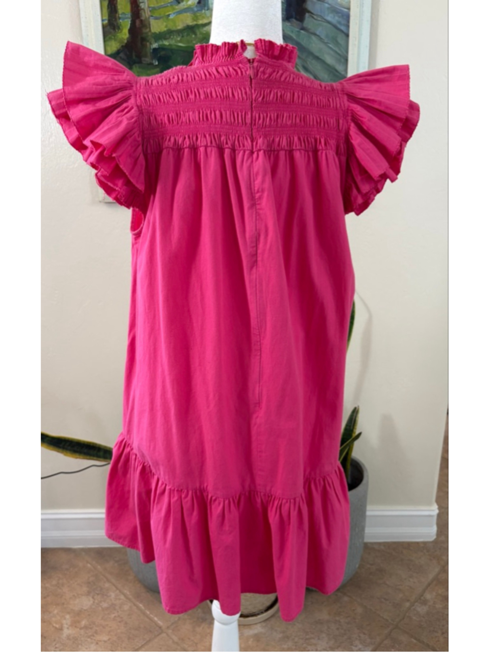LOVE THE LABEL Pink Ruffle Smocked Mini Dress M. Tag removed. Smocked ruffle